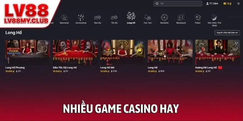 Nhiều game casino hay