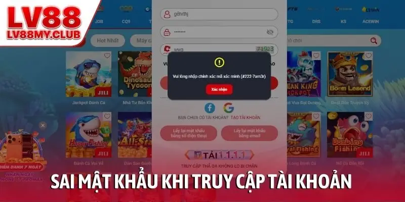 Sai mật khẩu khi truy cập tài khoản